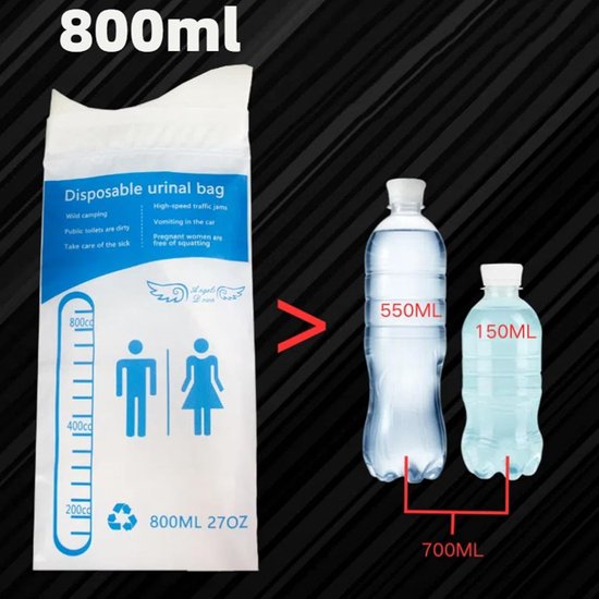 Plaszakken - Urinoirzakken - Reizen en Camping - Unisex en Lekvrij - 800 ml - Transparant — afbeelding 3