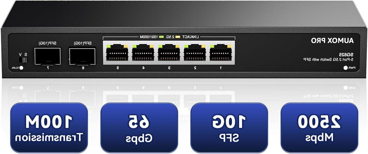 Ethernet Switch - Netwerk Hub - Snelle Verbindingen - Stille Werking - 7 Poorten - Zwart
