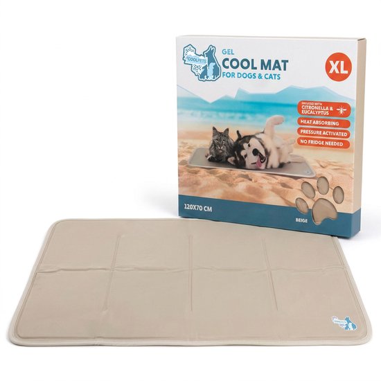 CoolPets Premium Koelmat Hond - XL - 120 x 70 cm - Koelmat Kat - Anti-slip en Non-flow Coolgel - met Citronella en Eucalyptus - Beige