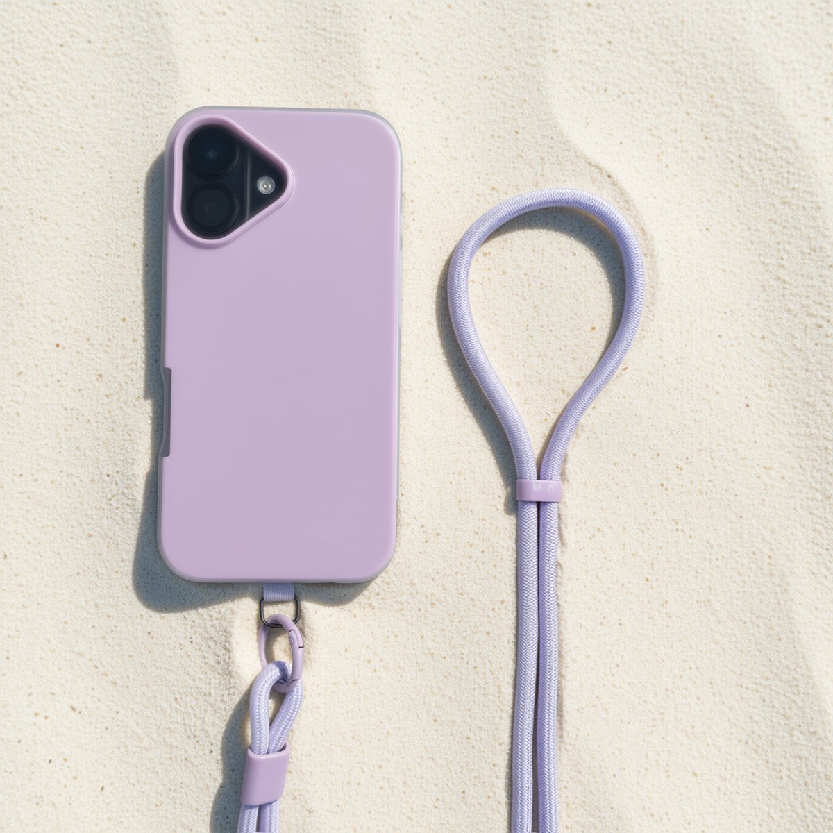 iPhone 16 Hoesje met Verstelbaar Telefoonkoord – Ice Cream Bar Design Case – Frost Look 2-Laags Beschermhoes – Draagbaar om Nek of Schouder - Paars