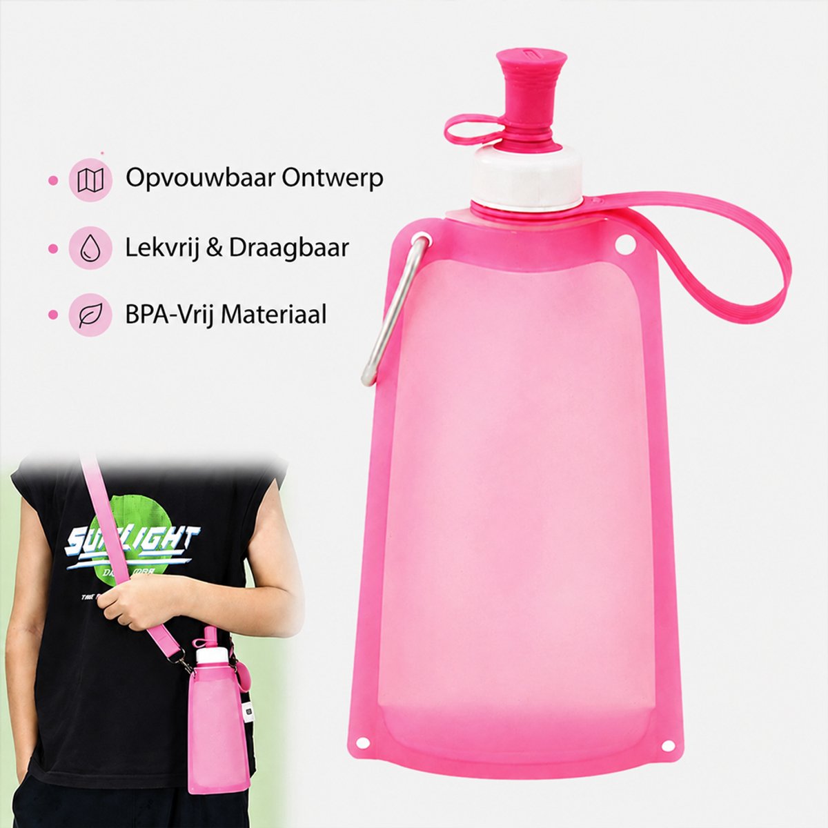 Outdoor opvouwbare draagbare waterfles met karabijnhaak & Verstelbare Schouderriem - 550ml - Herbruikbare sportbidons voor wandelen reizen - Voedselveilig siliconen - temperaturen van -40 °C tot 250 °C — cadeau in Sport & Outdoor - foto 3