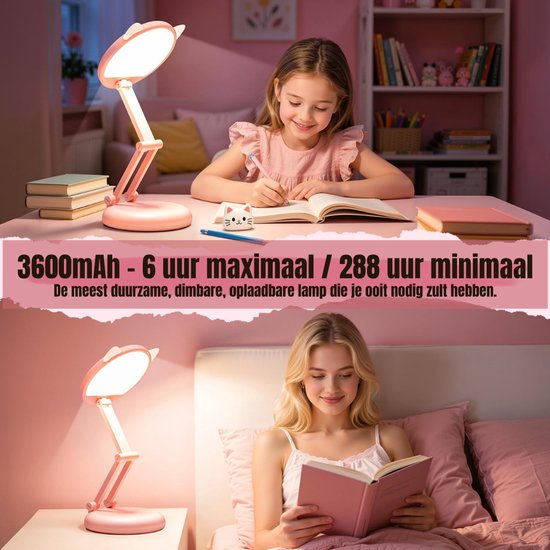 QUOVO® Bureaulamp Kinderkamer - Bureaulamp Roze - Tafellamp Kinderkamer - Roze - 16cm x 7cm x 16cm van QUOVO® — afbeelding 3