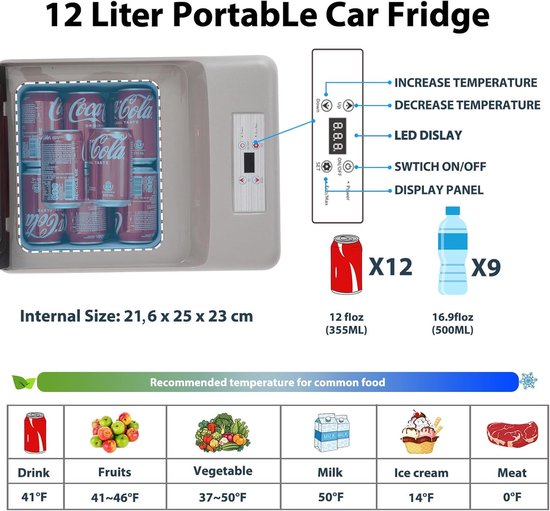 Elektrische koelbox 12L - mini compressor koelbox en vriesbox 12V - draagbare autokoelkast voor camping, auto, camper, vrachtwagen en boot - met USB-aansluiting — afbeelding 5
