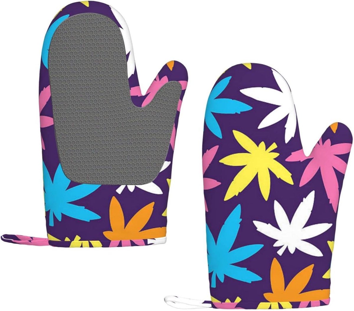 Hittebestendige Keukenhandschoenen - Ovenwanten Grillhandschoenen - Koken Bakken Grillen - Antislip Ontwerp - Set van 2 - Kleurrijk Wietpatroon