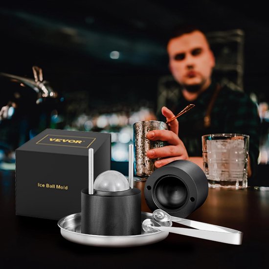 VEVOR IJsbalpers, 2,4 inch ijsbalmachine, vliegtuigen Al legering ijsbal persset voor 60 mm ijsbol, ijspers met tang en druppelbak, voor whisky, cocktail, bourbon, Schot op feest en vakantie, zwart van Vevor — afbeelding 2