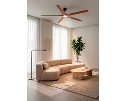 CREATE - Stille plafondventilator van 100% hout 40W (Ø165cm) - Met licht LED - Afstandsbediening - 6 snelheden - Programmeerbaar - WIND INDUSTRIAL WOOD