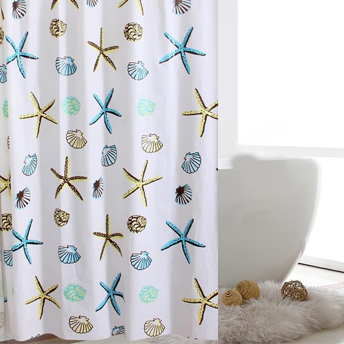 carmdering - Starfish Duschvorhang - PEVA Douche Gordijn - Badkamer Gordijn - Anti Schimmel En Waterdicht - Sneldrogend Materiaal - Hoogwaardig PEVA - Chemische Vrij Geurloos - Geschikt Voor Standaard Badkamers