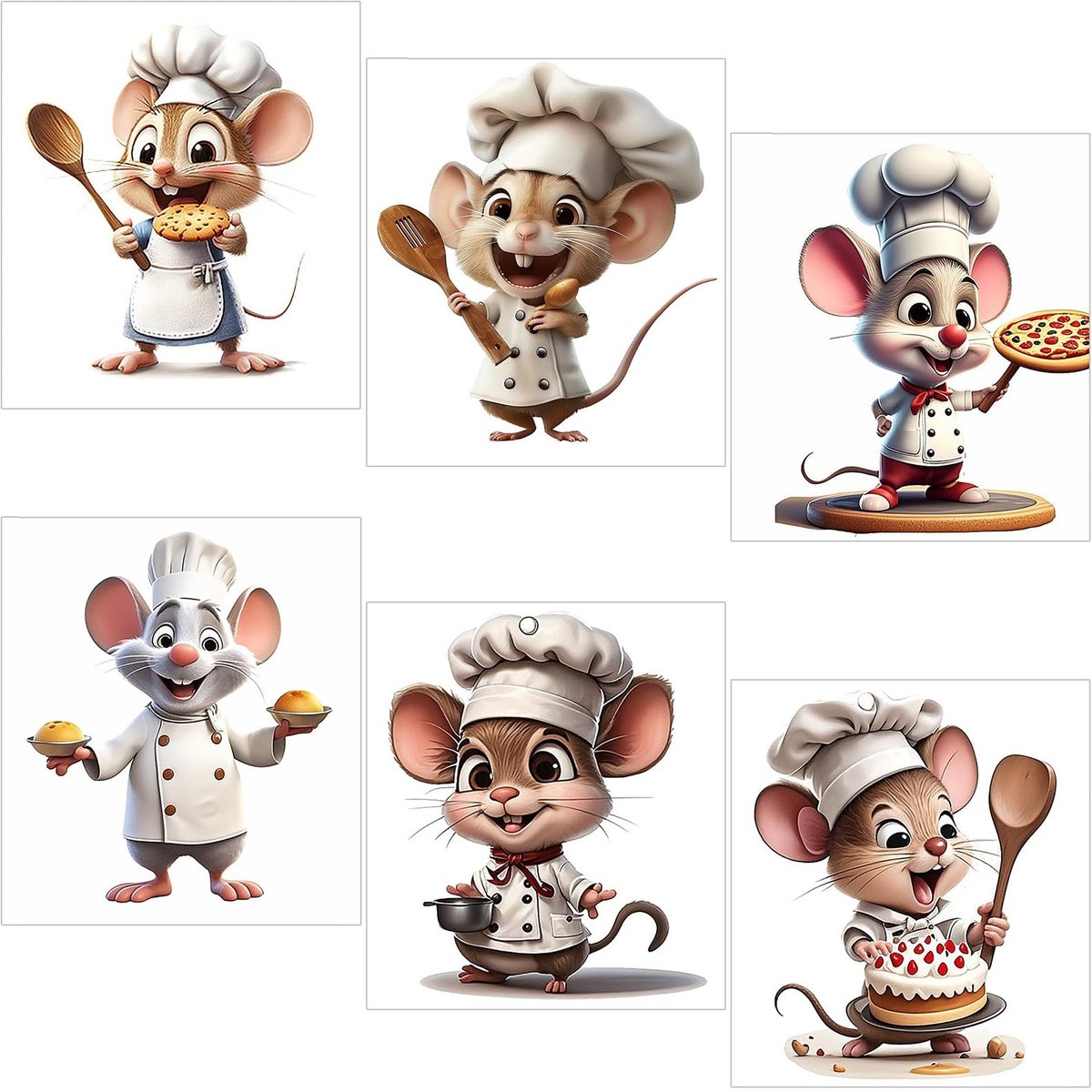 Dailygoods- Muursticker 6 Dieren Motieven - Wanddecoratie Keuken - Muurstickers Woonkamer - Muurstickers Kinderen - Zelfklevend PVC - Milieuvriendelijk en Verwijderbaar