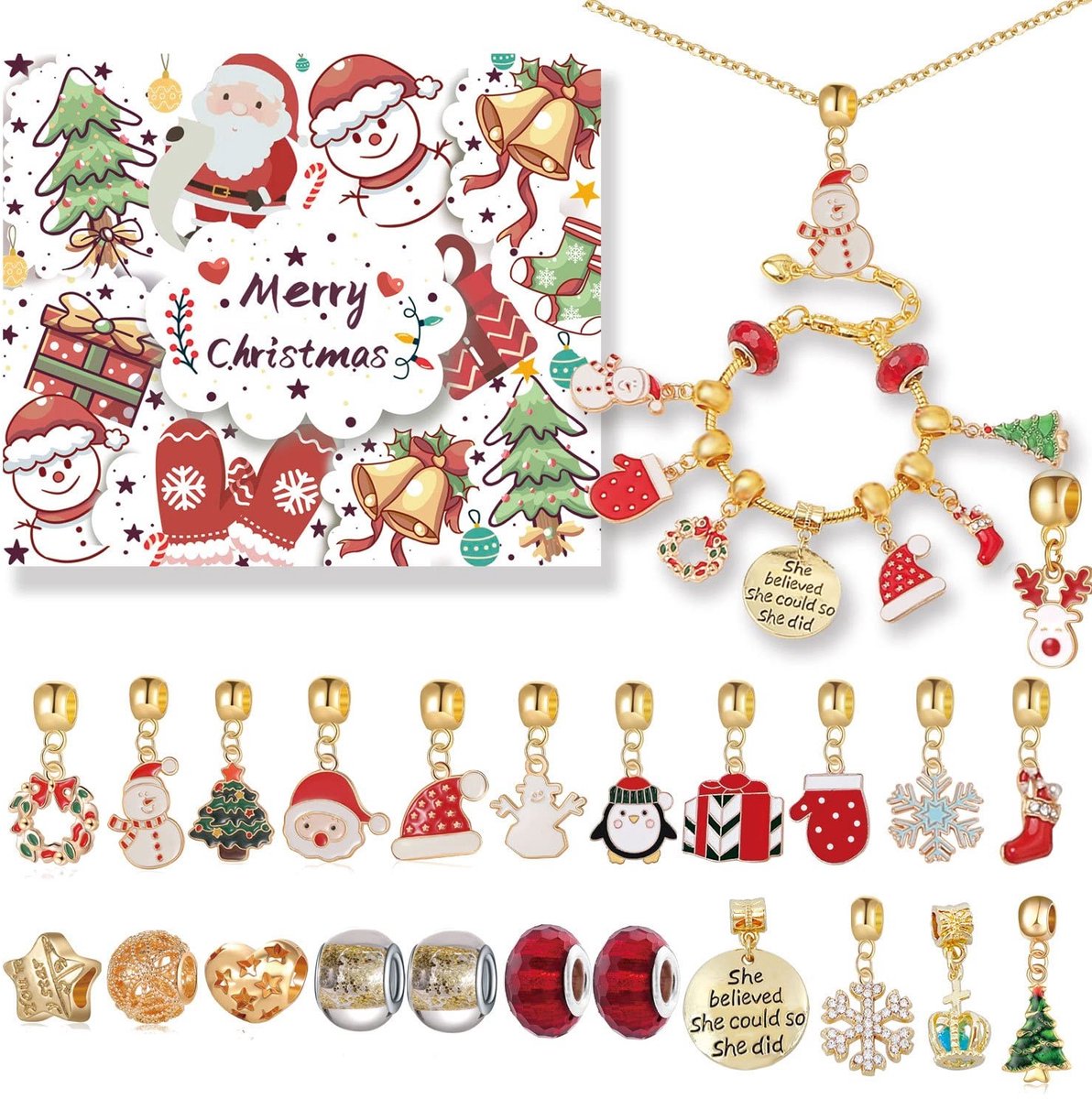 Dailygoods- Adventskalender 2025 - Sieraden voor Meisjes - 24 Vullende Adventskalender - DIY Set - Kerstcadeaus voor Vrouwen - Hoogwaardige Materialen - Sieradenkalender