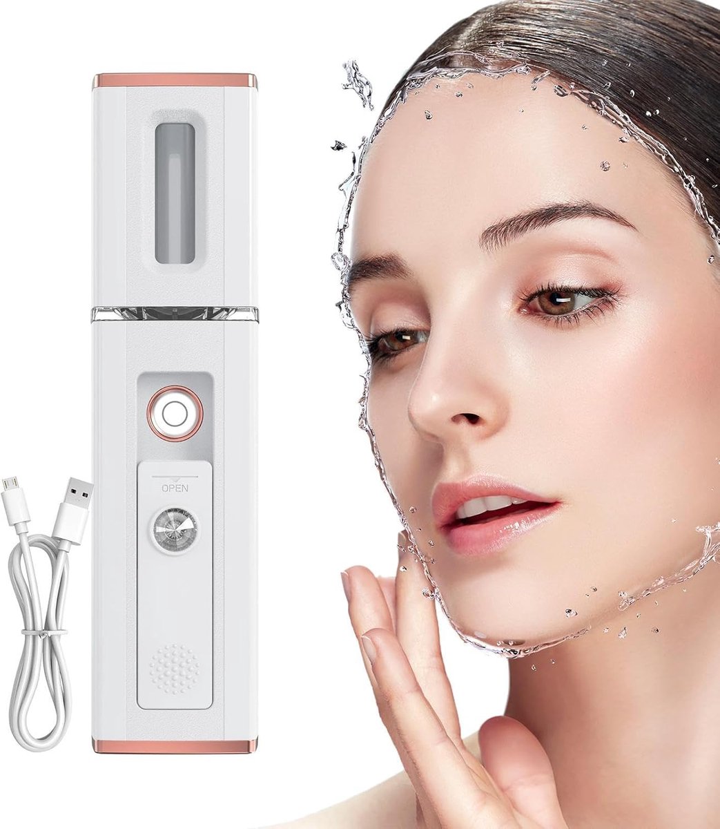 Oplaadbare elektrische gezichtsspray - Fijne waternevel - Huidbevochtiger - Diepe hydratatie - Draagbare gezichtsspray - Gezichtsspray voor op reis - Geschikt voor reizen, buitenactiviteiten, enz. - Wit