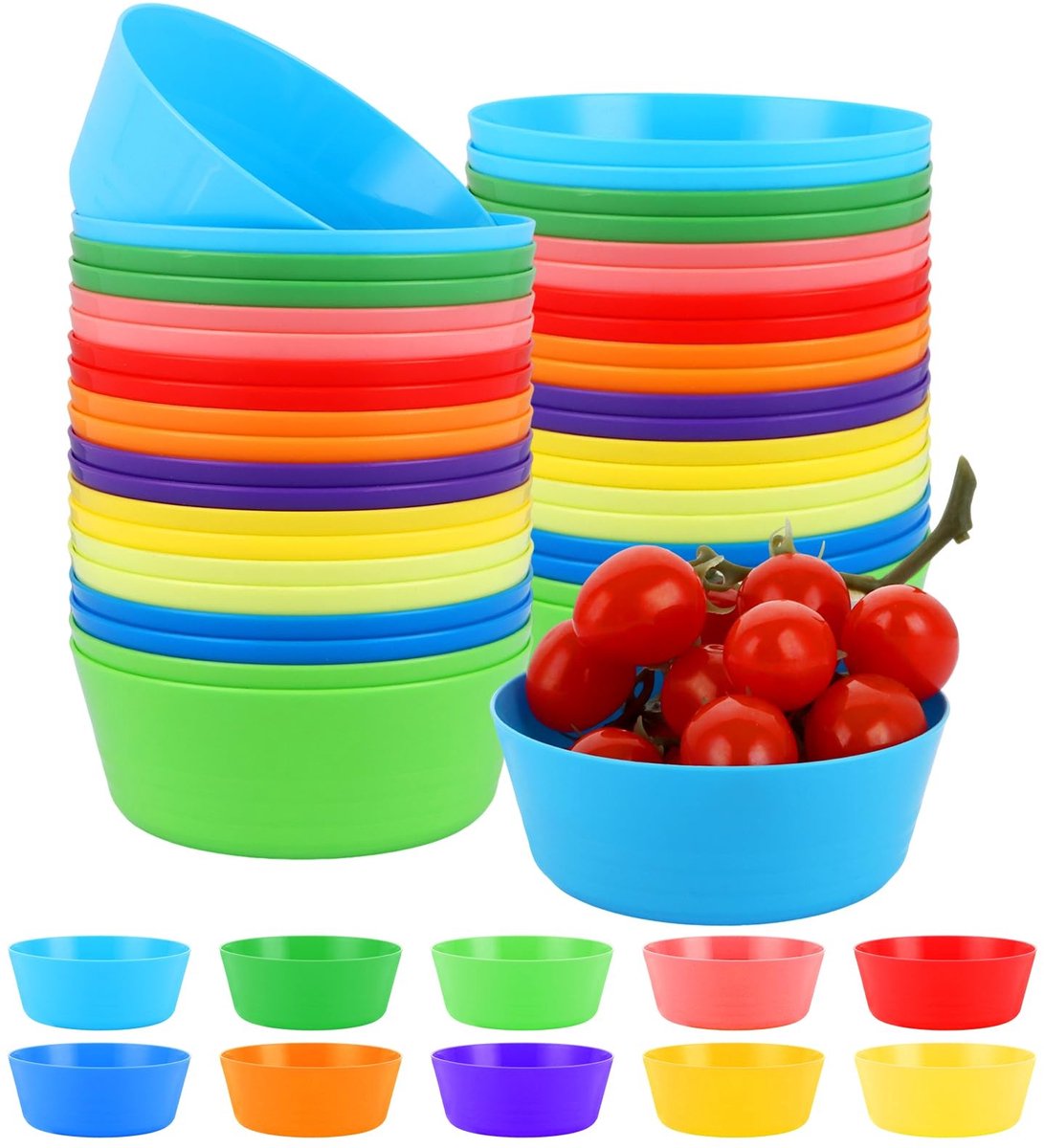 Dailygoods- Plastic Kommen 30 Stuks - Herbruikbare Kunststof Schalen - Onbreekbaar - Vaatwasmachinebestendig - 300 ml - 10 Kleuren - Kom