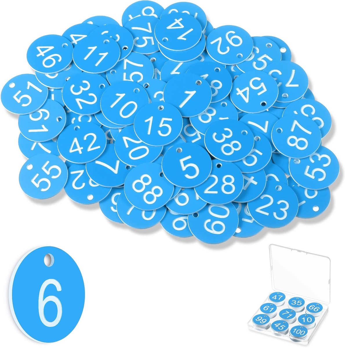 Dailygoods- Tafelnummers set van 100 - Waterdichte ID-tags - Plastic nummerplaten - Voor restaurant/café - Buiten/auto/slaapzaal - Met gat voor bevestiging