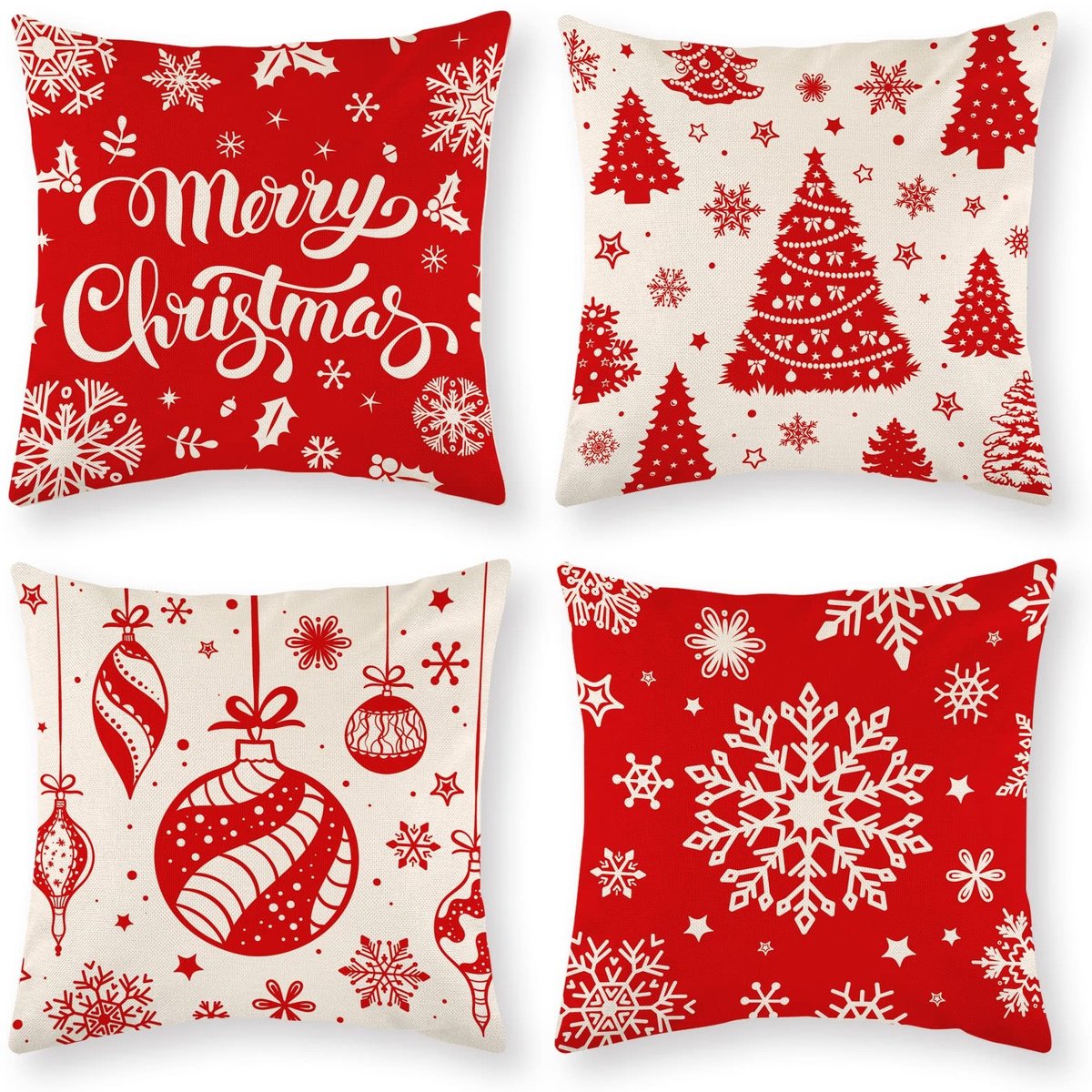 Dailygoods- Kussensloop Kerstmis - Kussenhoes 45x45 cm - Set van 4 - Linnen - Duurzaam - Decoratief met kerstmotieven