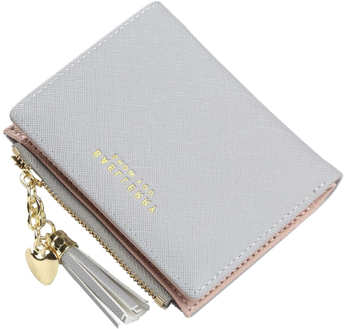 Dailygoods- Portemonnee Dames Klein - Korte Portemonnee - Ritsluiting - Kwastje met Hartdecoratie - Hoogwaardig PU-leer - Ideaal als Cadeau - Damesportemonnee