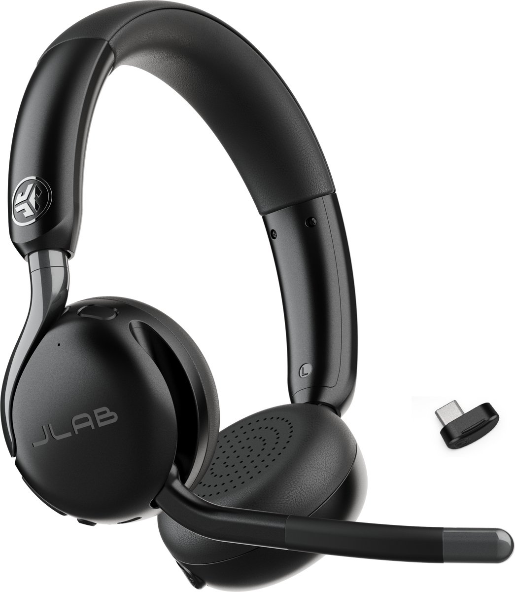 JLab Go Work 3 Draadloze Headset met Microfoon Noise Cancelling - Bluetooth Multipoint - 70+ uur batterijduur - Voor Laptop en Computer - Computer Headset - USB C aansluiting - Bluetooth Dongle - Draadloze Koptelefoon