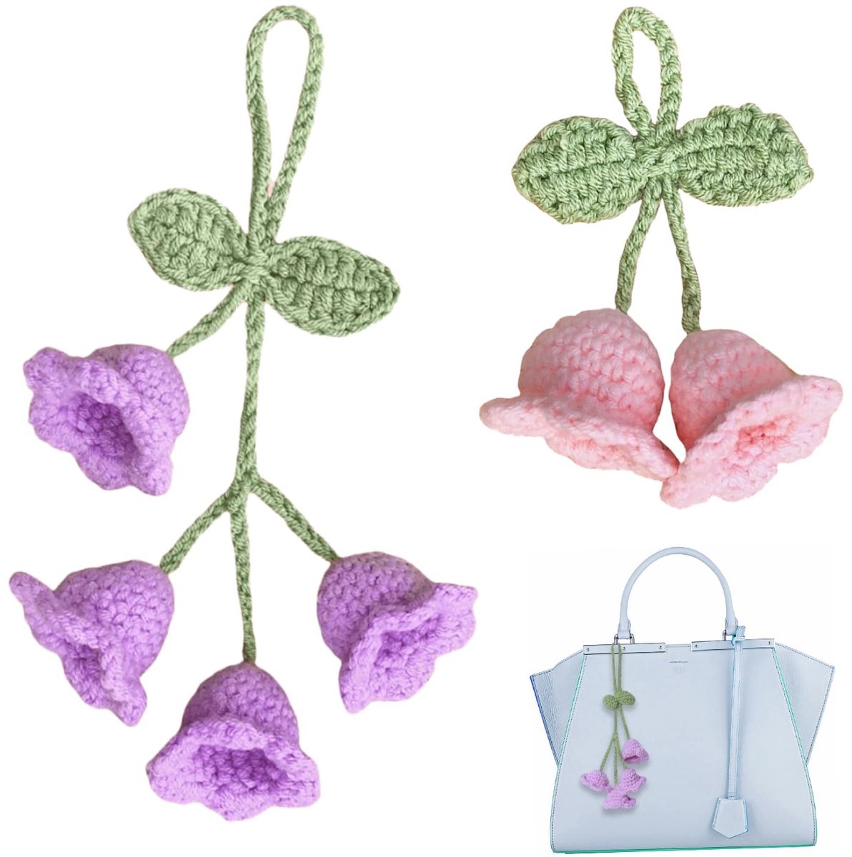 Dailygoods- Autohanger Handgemaakt - Achteruitkijkspiegelhanger - Autoaccessoires Decoratie - Bloemencharme - Zacht Acryl - 18 cm Lengte - Autoaccessoire