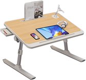 Hoogte Verstelbare Opklapbare Bedtafel - Multifunctionele Laptop Tafel Met Lade, Boekenplank, Stoprand En USB - Houtkleur 60×40 cm (Inclusief Lamp + Ventilator)