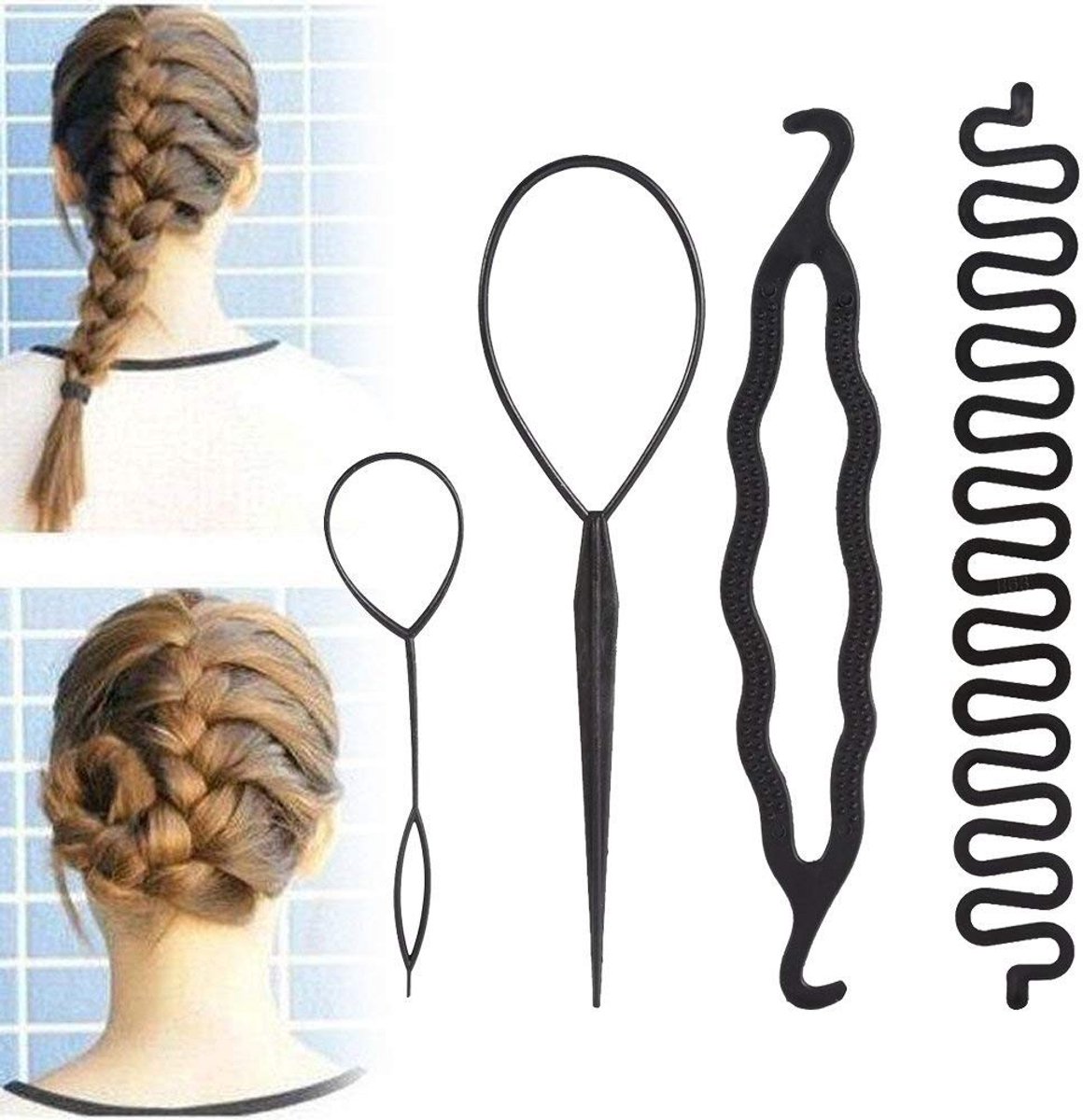 Dailygoods- Haarstylingaccessoires 4 Stuks - Spiraalvlechten - Haarkapselset - Doe-het-zelf Accessoires - Geschikt voor Lang Haar - Creatieve Styling