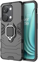 Étui magnétique adapté pour OnePlus Nord 3 | Couverture arrière de béquille avec béquille | Cas de téléphone avec Ring | Housse de protection avec aimant pour support voiture Zwart