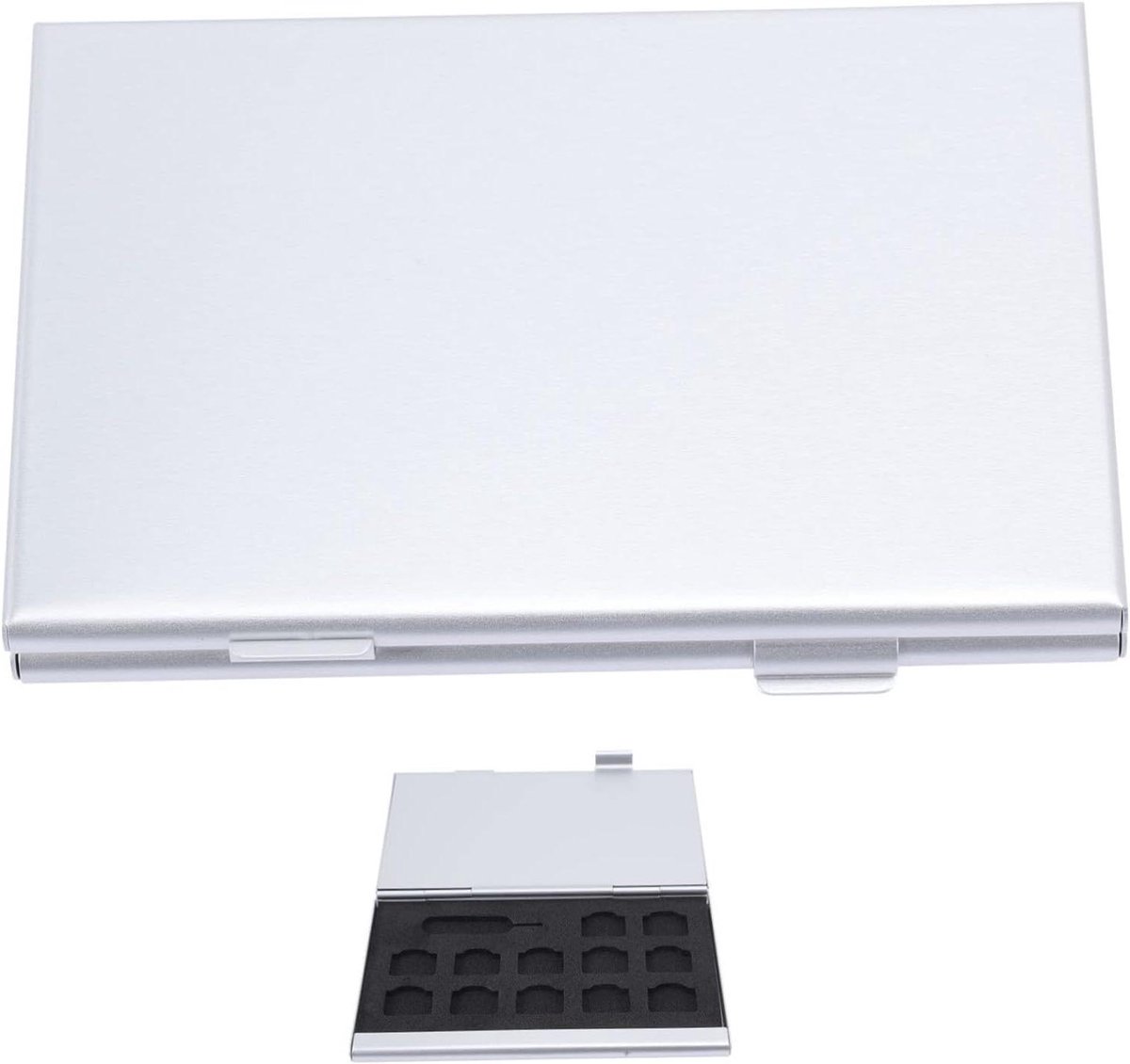 Telefoon Kaart Organizer - SD Kaart Houder - Kaarten Opbergen - Praktisch Sluitdesign - 9x6x1cm - Zilver