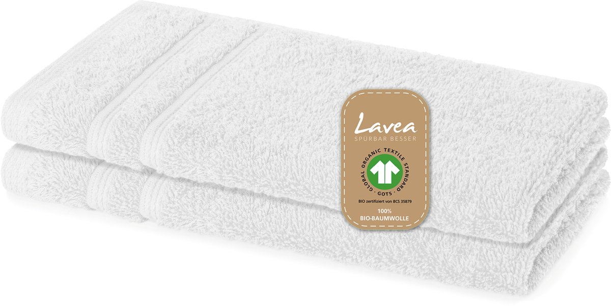Lavea® 2 Gastendoekjes 30x50 cm van 100% biologisch katoenen badstof, zacht en absorberend, voor thuis, hotel en spa – ook ideaal als gezicht- en handdoekje – Wit