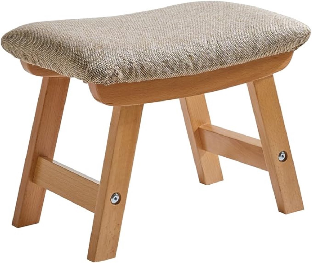 Verte Voetenbankje - Houten Voetenbankje - Gestoffeerd Stoeltje met Afneembare Hoes - 4 Beukenhouten Poten - Naturel Poten - Beige Kussen