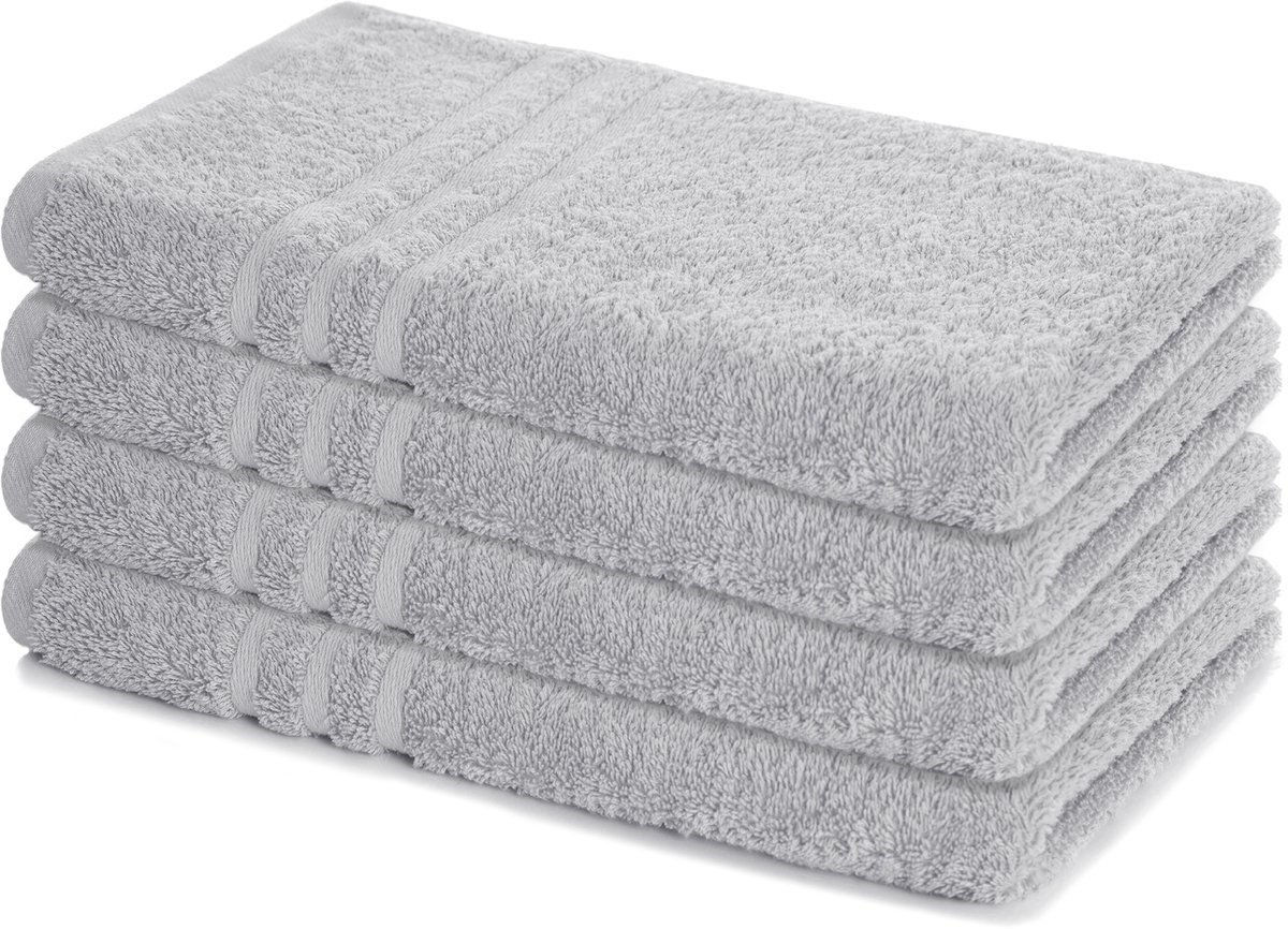 Lavea® Set van 4 Handdoeken 50x100 cm, 100% Katoen – Zacht en Absorberend – Perfect als Handdoek voor Thuis en Hotel – Zilver