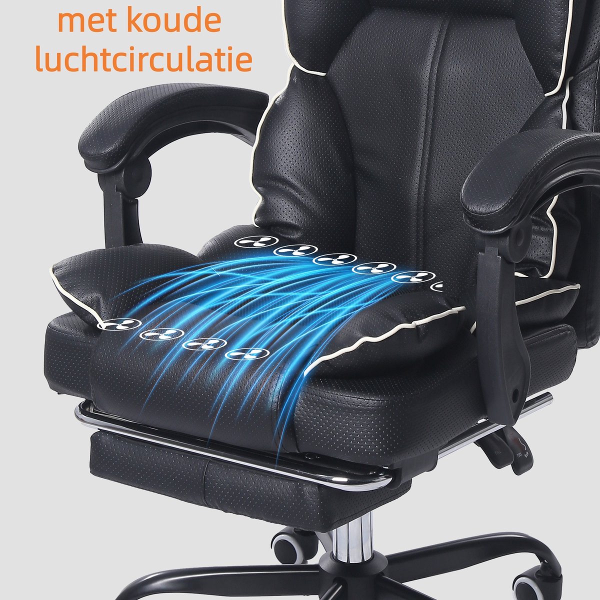 Gotagee Gaming-Stoel – Met Ventilator, Ergonomische Bureaustoel, Luchtkoeler & Koeling, Geventileerde Zitting, Ligfunctie, Massage, Verstelbare Directiestoel, Zwart thumbnail 7