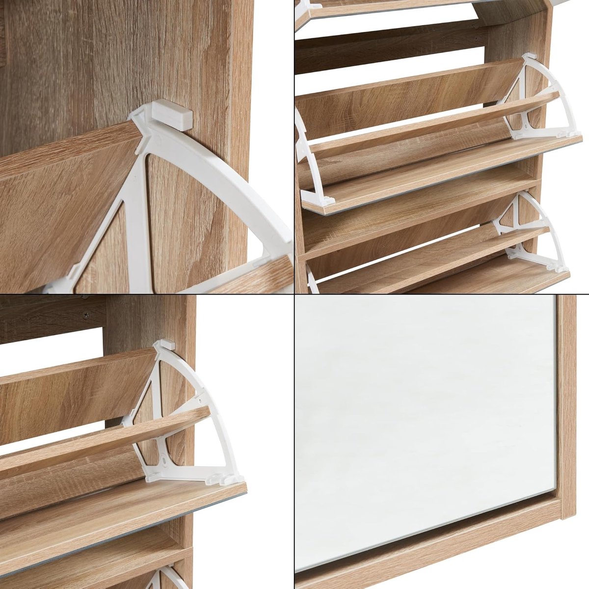 Schoenenkast met Spiegel 169 x 60 x 24 cm – Smalle Schoenenopberger met 5 Kantelkleppen voor 20 Paar Schoenen – Halmeubel Schoenenrek Gang Kast Sonoma Eiken – Mobili Bella