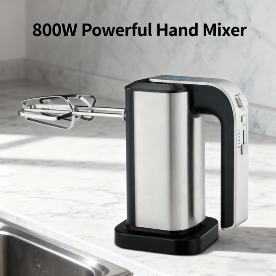 Elektrische Handmixer - Keukenmixer Beslagmixer - Bakken en Koken - 5 Snelheden Turbofunctie - 800 W - Zilver — afbeelding 2