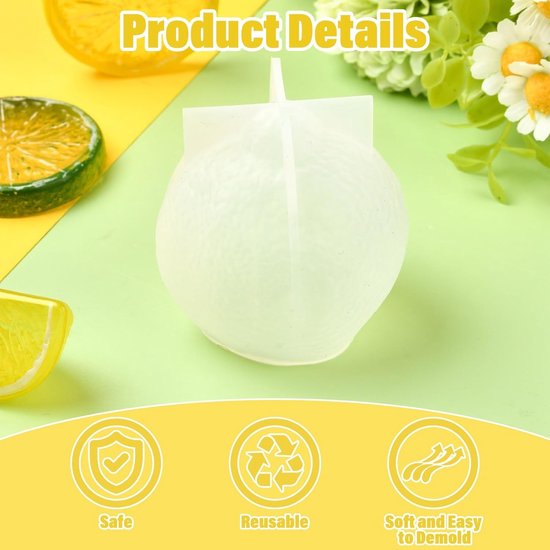 Citroen Siliconen Mal - Fruit Vorm - Knutselen met Hars - 3D Vorm - 63 mm - Geel — afbeelding 4