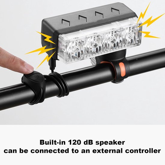 Fietslamp met Bel - Fietsverlichting Scooter - Veilig Fietsen - 120 dB Alarm 4 Tonen - 200 Lumen - Zwart — afbeelding 4