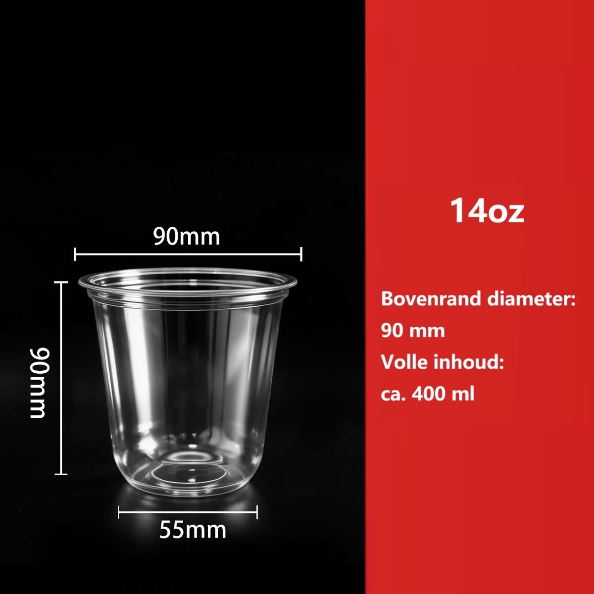ATXANC U-vormige Wegwerpbekers 14 oz (ca. 360 ml) Ø90 mm – 100 Stuks – Bekers voor Bubble Tea, IJskoffie, Cold Brew, Sap en Koude Dranken