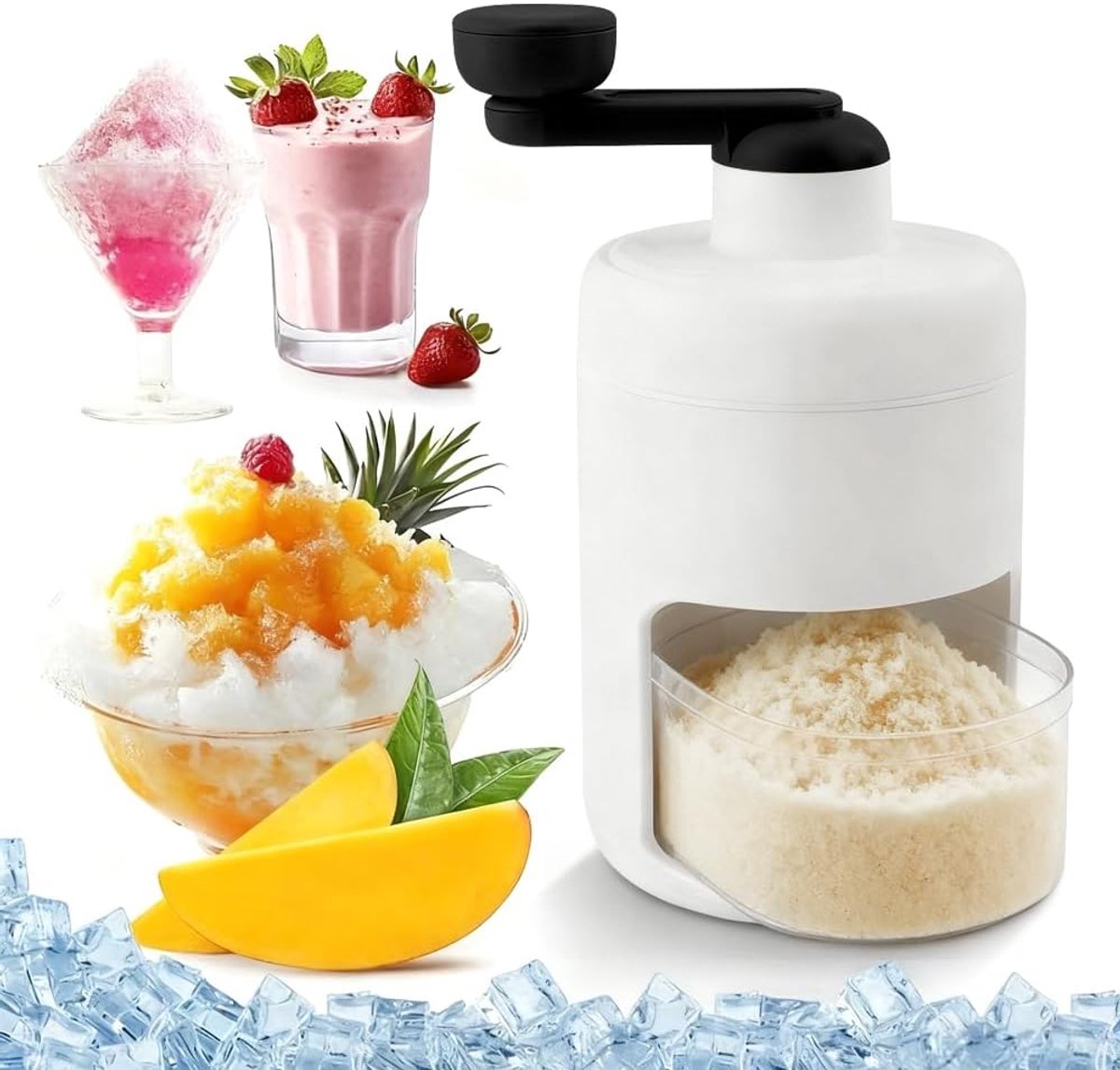 KZQ Handaangedreven ijsschaafmachine - Slushmachine - Ijsschaafmachine - Draagbare ijsvergruizer - Met ijsbeker - Geschikt voor kamperen, smoothies en cocktails - Zwart