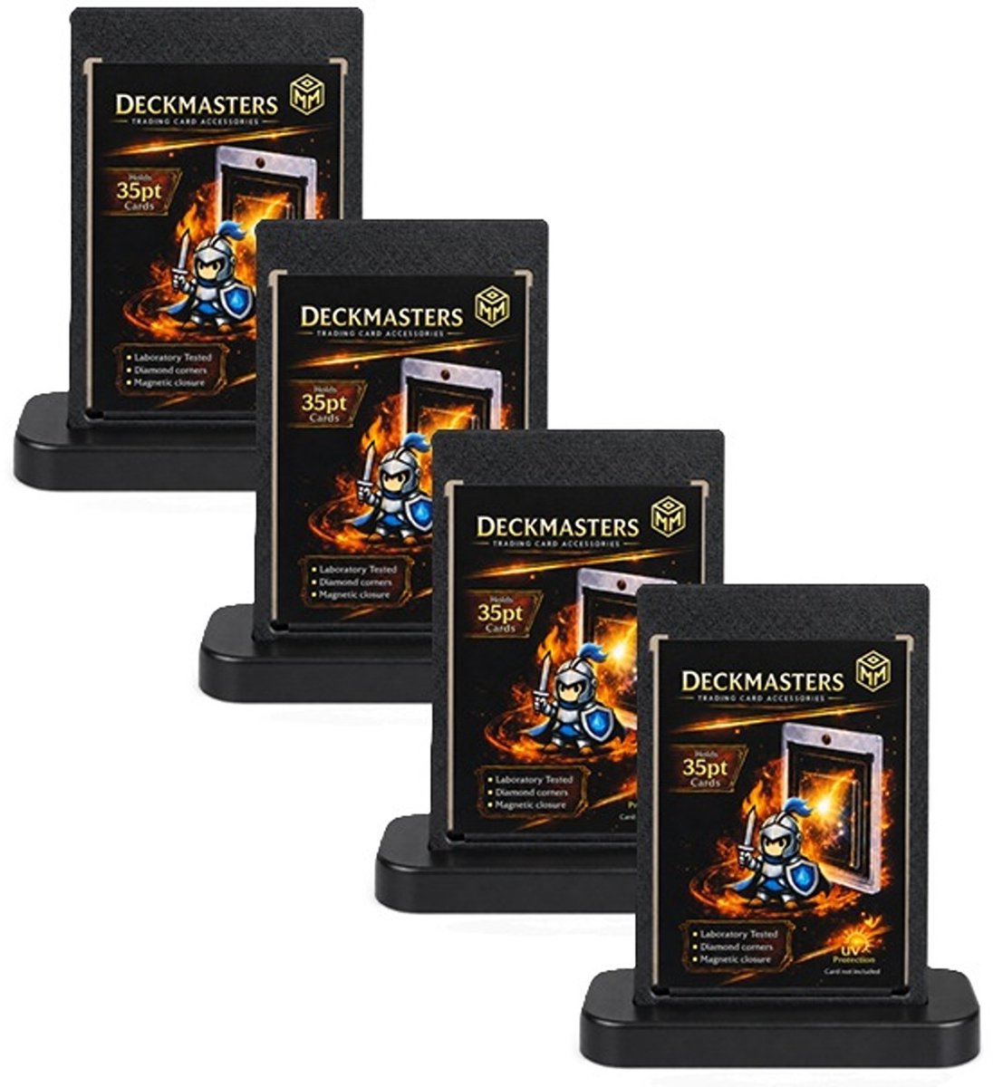 DeckMasters Magnetische Kaarthouder met Zwarte Rand & Standaard – Set van 4 – 35PT – UV Bescherming – Voor Sport- en Verzamelkaarten
