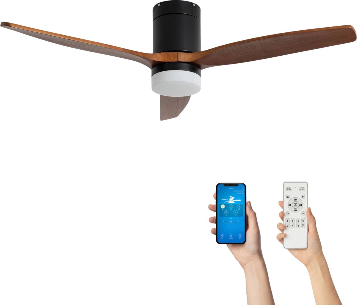 Fantiluxe - Filip - Plafondventilator met verlichting - Zwart Donker Hout - Ø132cm - Afstandsbediening - Met lamp - Plafond ventilator - Slaapkamer