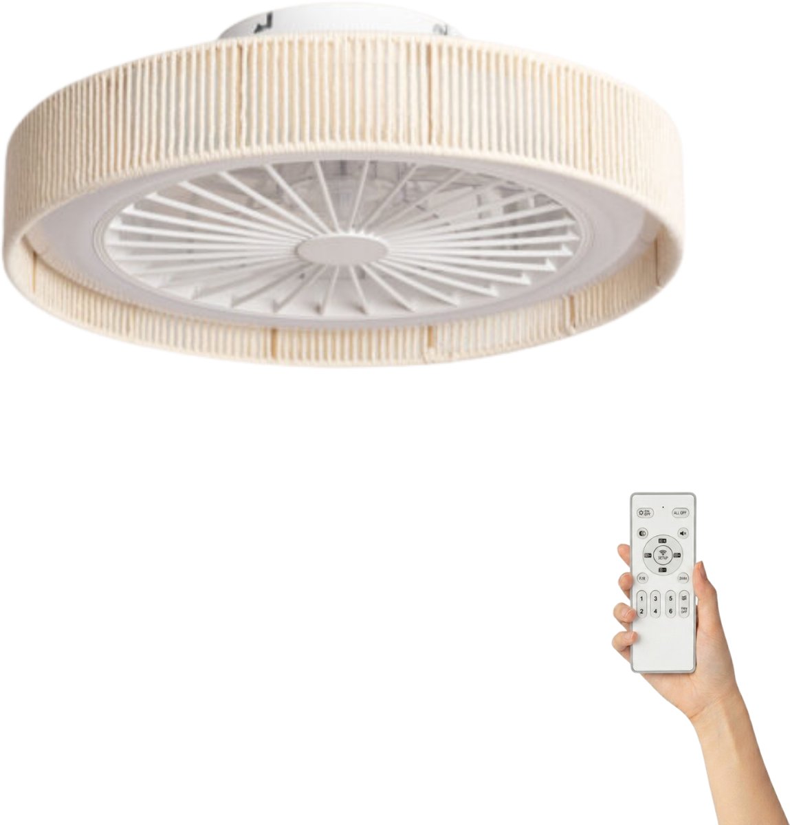 Fantiluxe - Andreas - Plafondventilator met verlichting - Beige Transparant - Ø50cm - Afstandsbediening - Met lamp - Plafond ventilator - Slaapkamer