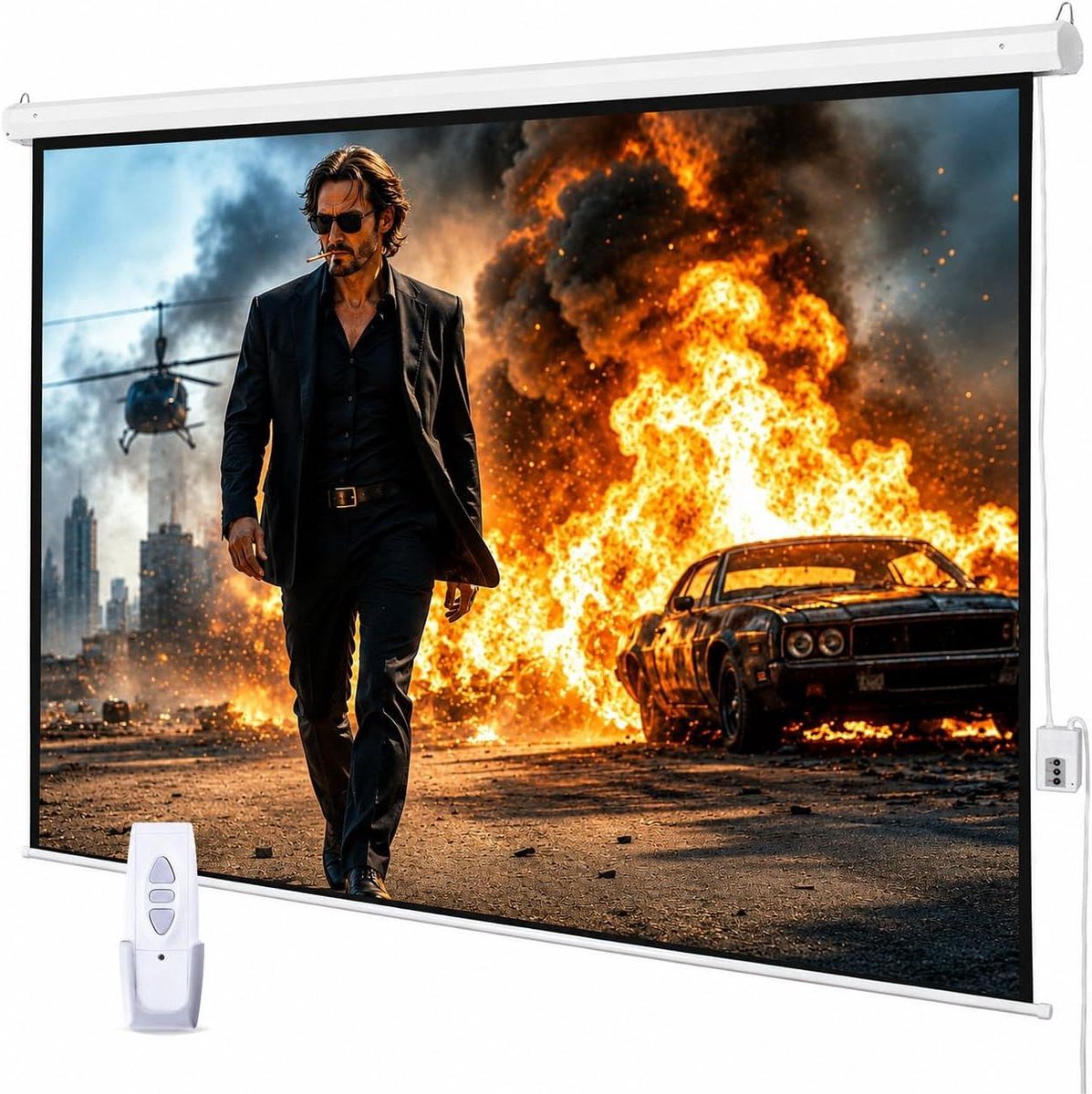 Gemotoriseerd projectorscherm - Elektrisch scherm - Thuisbioscoop ervaring - Met afstandsbediening - 94 inch diagonaal - Wit