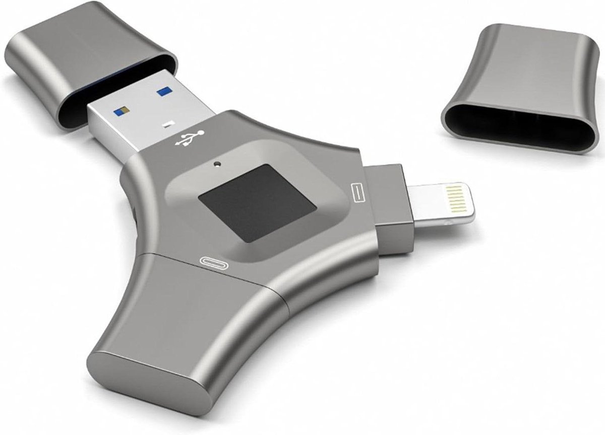Vingerafdruk U-schijf - Dubbele Interface - Veilige Data Opslag - 64 Vingerafdrukken Mogelijk - 512 GB - Zilver