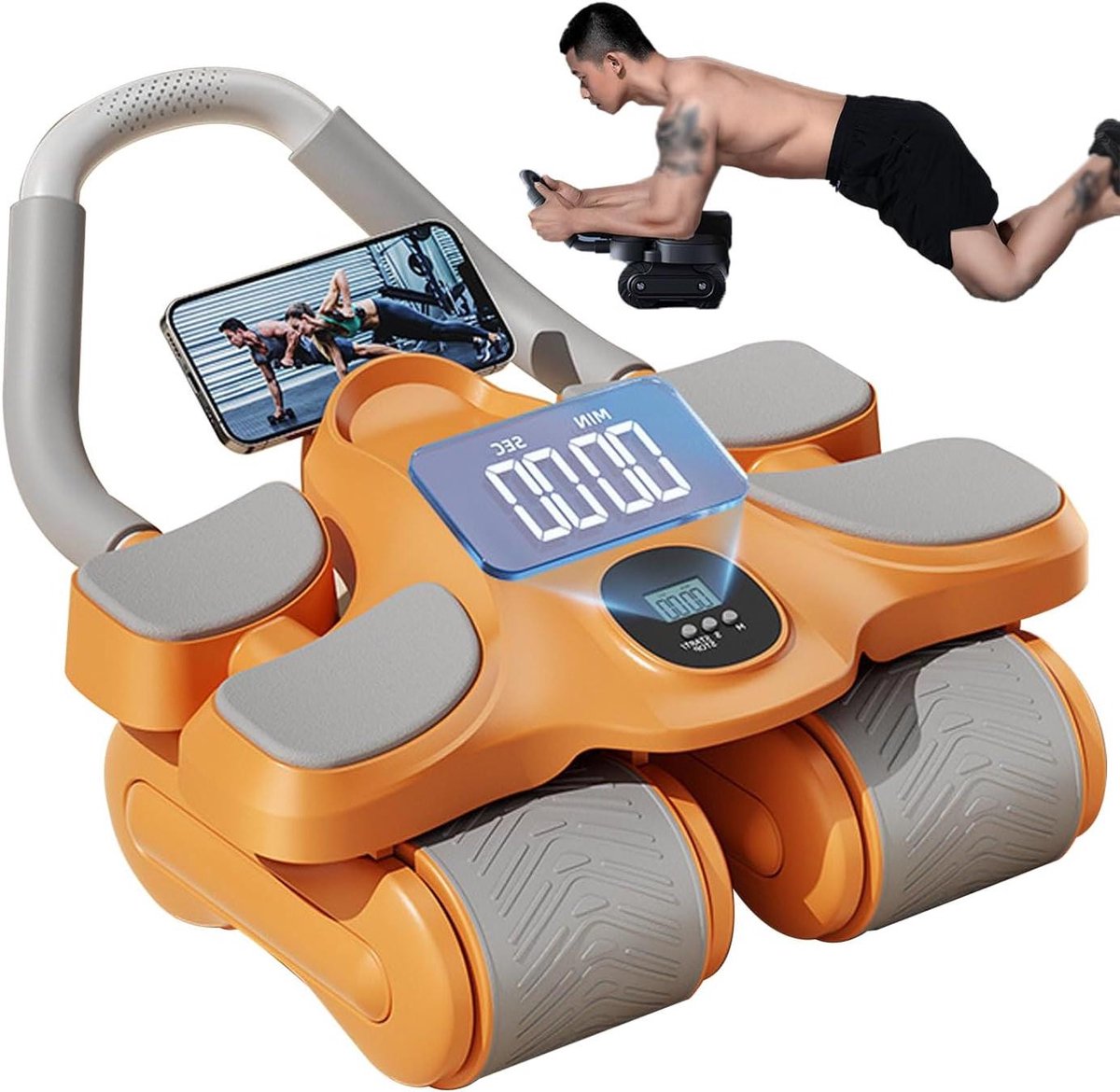 Buikwiel Roller - Core Trainer - Krachtige Buikspier Training - Automatische Rebound - 4 Wielen - Geel