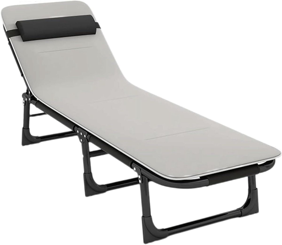 Campingbed Opklapbaar - Campingbedje Ligstoel - Buiten Ontspannen - Verstelbare Rugleuning - 170 x 56 cm - Grijs