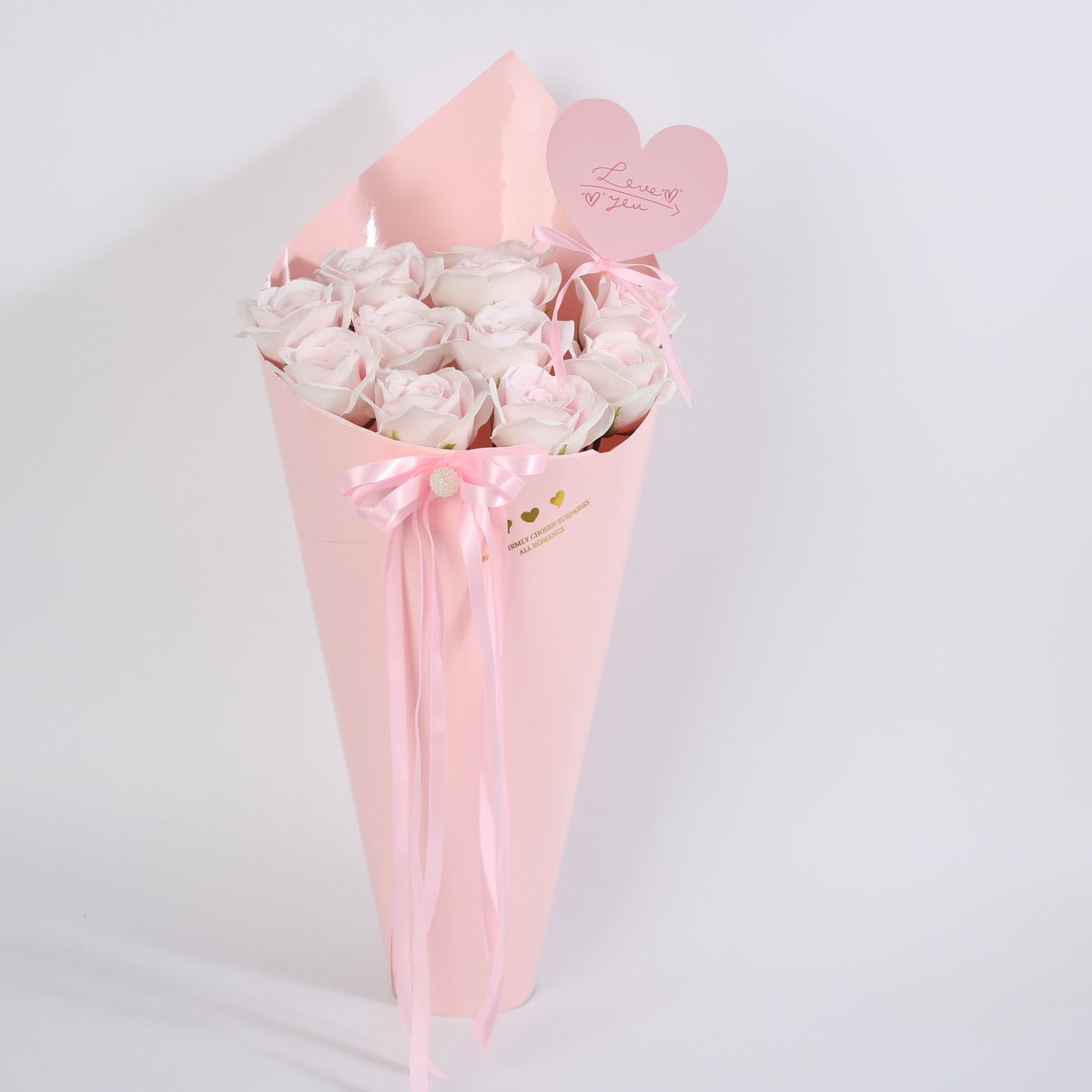 La Roselle Amsterdam Luxe Lichtroze Kunstrozen Boeket love You– Lichtroze Kunstbloem in Geschenkverpakking – Romance Rose Bouquet Collection