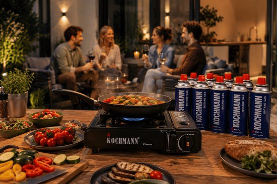 Kochmann Draagbare Gaspit Set incl 8x Butaangas Bus 227g – Camping Kooktoestel met Draagkoffer – Gasbrander Campingkooktoestel 2800W – Outdoor Koken - Kamperen - Caravan - Camper - Tent - Visvakantie - Festival - Survival - Noodpakket & Stroomuitval — afbeelding 5