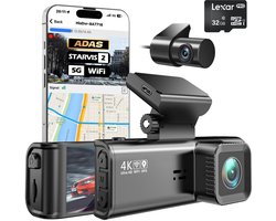 SyncGear 4K Dashcam Pro Inclusief SD Kaart - Nieuw 2026 - Met 2K Achter Camera - Wifi & GPS - Dashcam Draadloos - Ingebouwde ADAS - Dual Dashcam - Dashcam voor Auto Voor en Achter - WDR