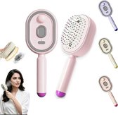 Elektrische Stoomborstel - oplaadbare stoomstijltang met spray - Multifunctionele Stoom Haarborstel - voor pluisbestrijding, gladde styling thuis of op reis - roze