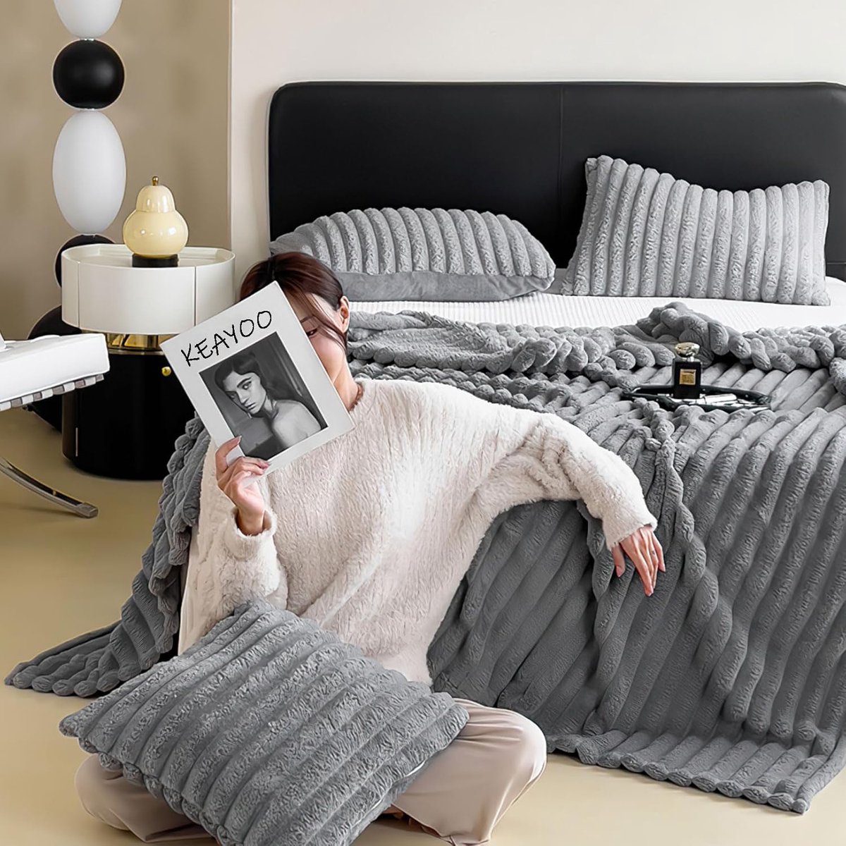 STILVORA Deken – Zacht En Ademend – 200 x 230 cm – Polyester – Melkwit – Voor Bed En Bank – Antistatisch En Onderhoudsvriendelijk Lichtgrijs