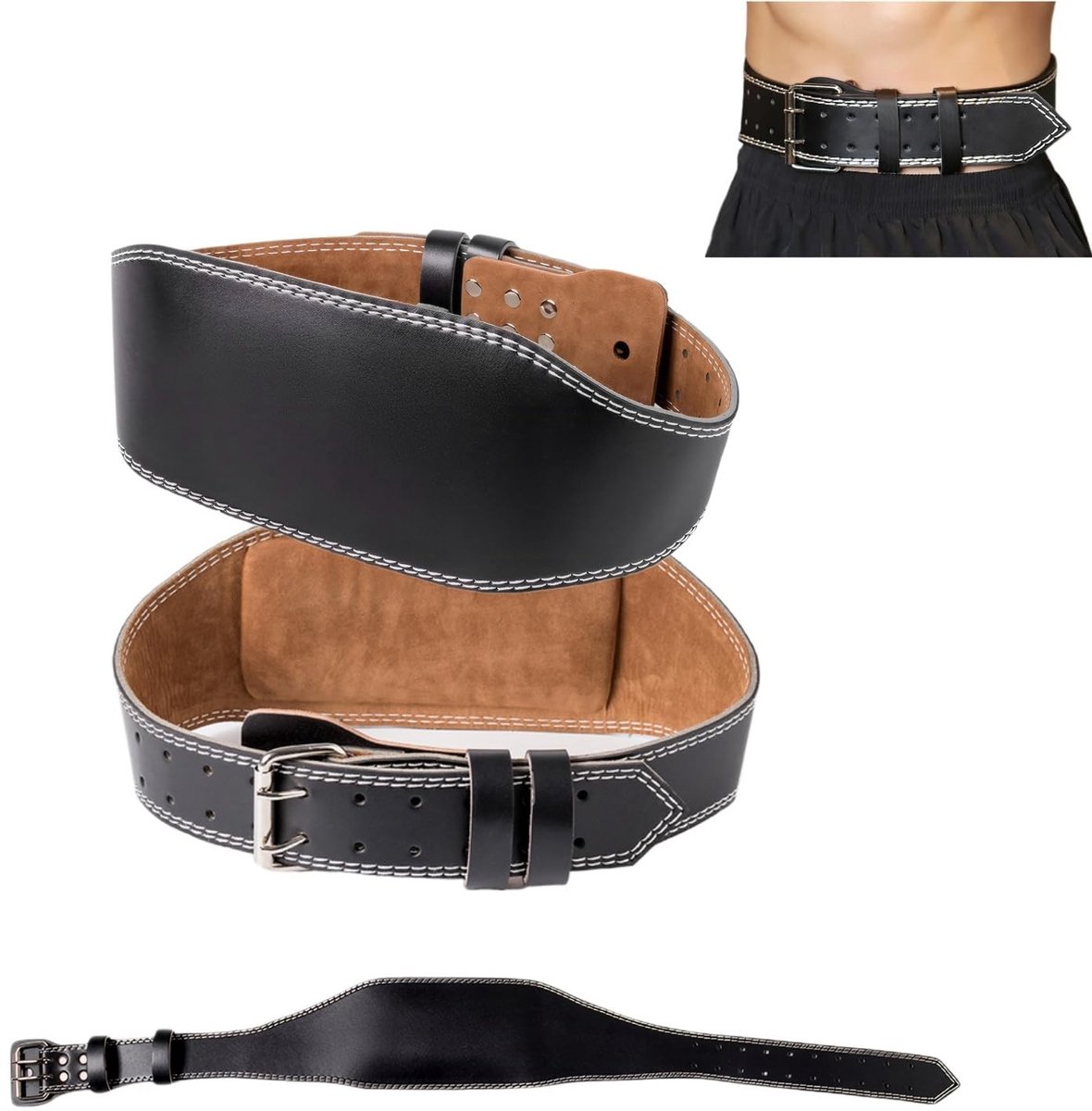 Dailygoods- Krachtriem 120 cm - Gewichthefgordel - Verstelbaar - Lendensteun - 15 cm breed - Leder, zwart - Gewichthefriem