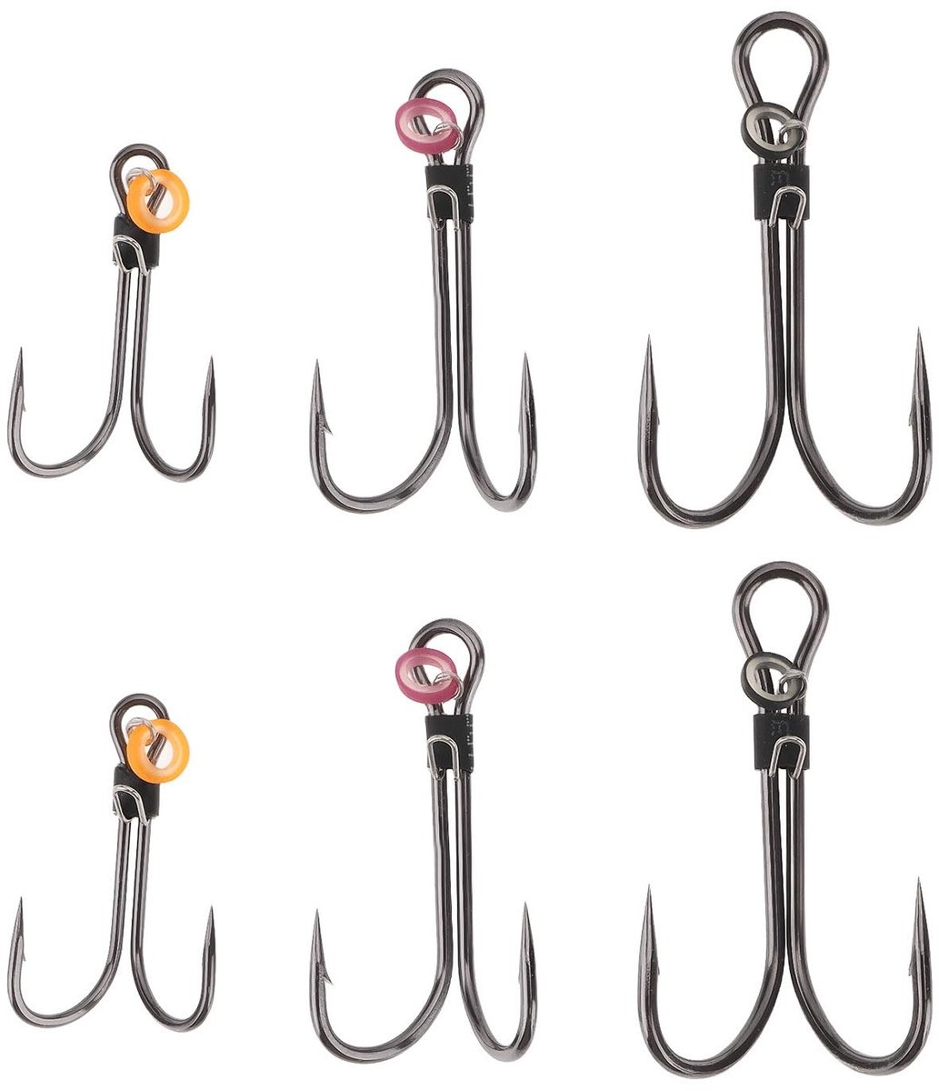 Dailygoods- Vishaken Dubbele Haak - 6 Stuks - Aas Houder - Corrosiebestendig - Geschikt voor Zeewater/Zetwater - Diverse Maten 9,3/12,1/13,6 mm - Visaccessoires