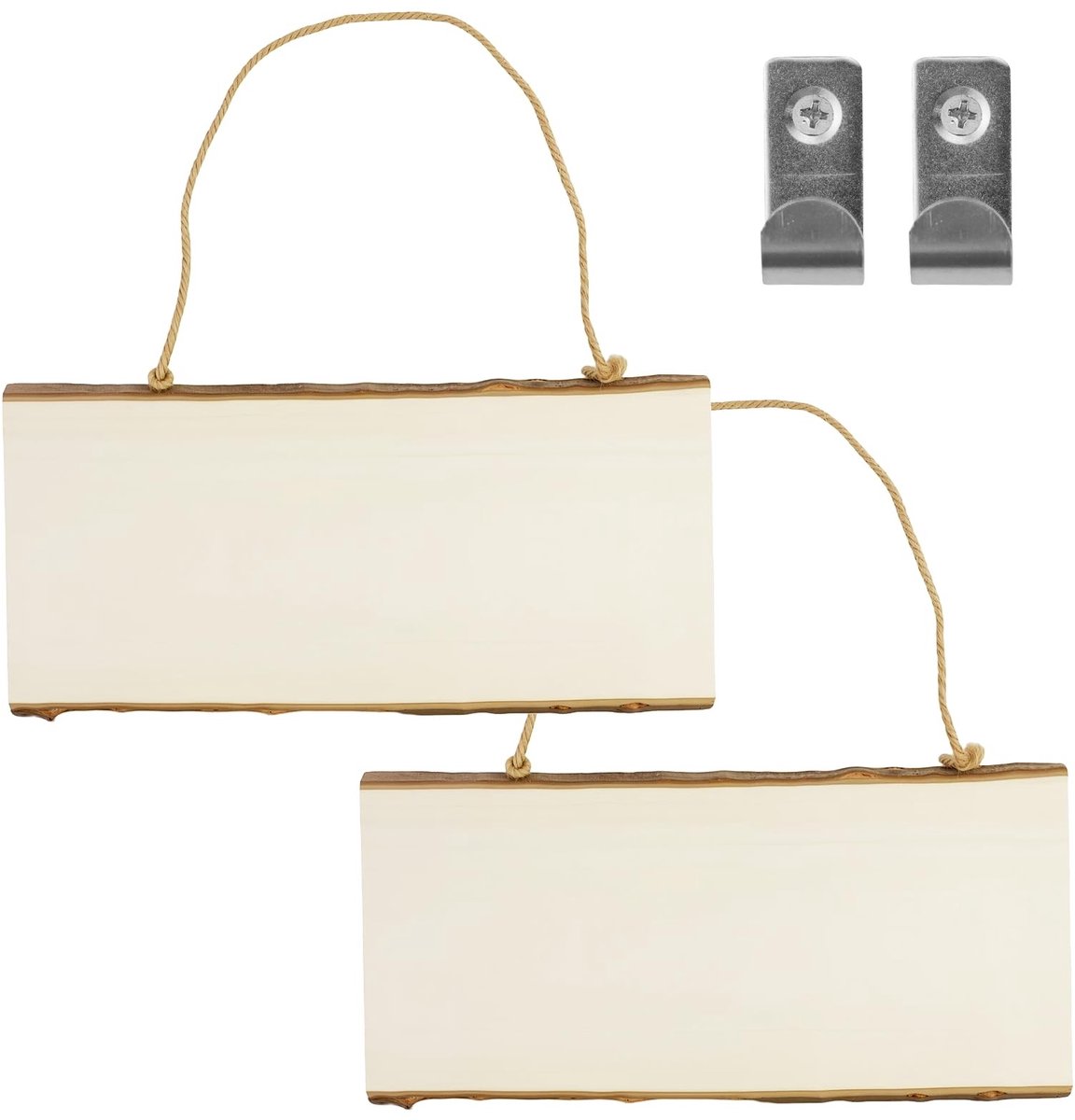 Dailygoods- Uithangbord Duurzaam - Houten Uithangbord - Rechthoekig Bord - Henneptouw - U-vormige Haak - 2 Stuks - Hangbord