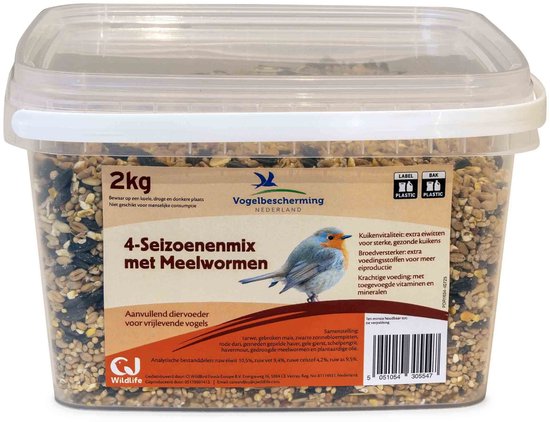 4-Seizoenenmix met Meelwormen 2kg - Vogelbescherming Nederland